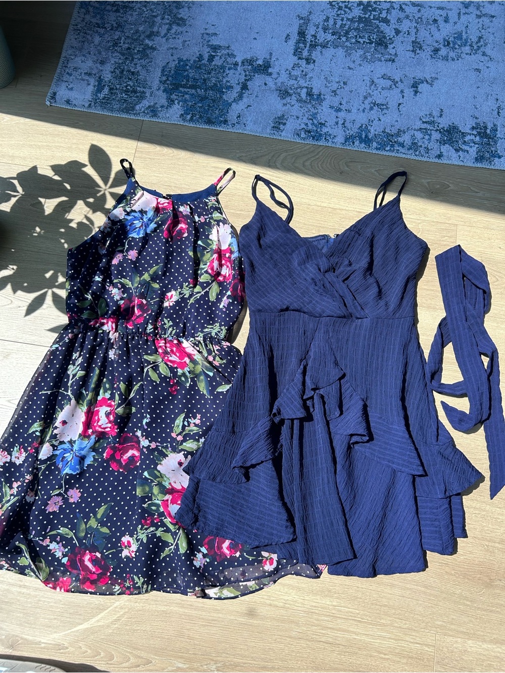 Bundle of 2: Navy Floral Halter Dress & Navy Ruffle V-Neck Mini Dress